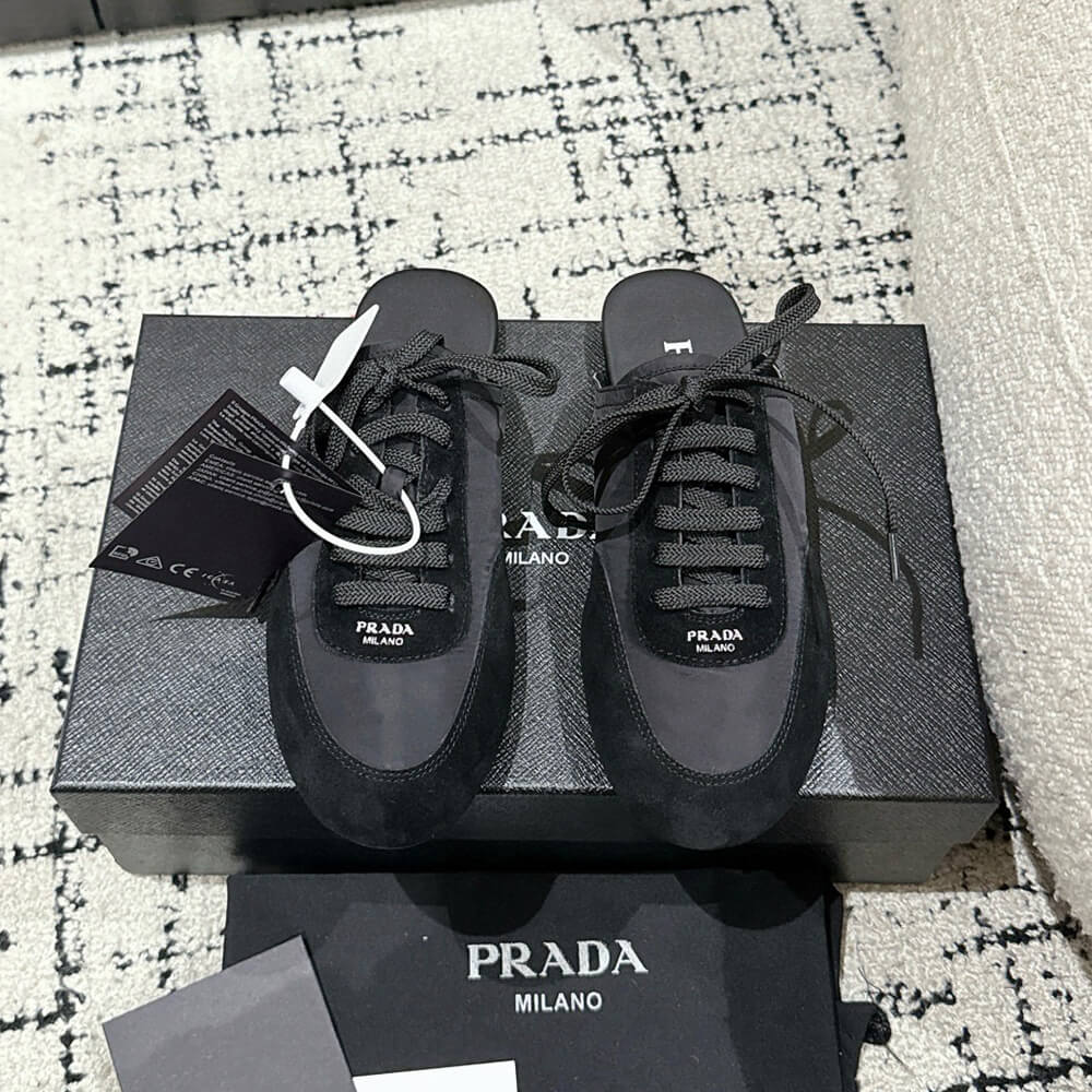 Pra*a Collapse Re-Nylon and suede mules