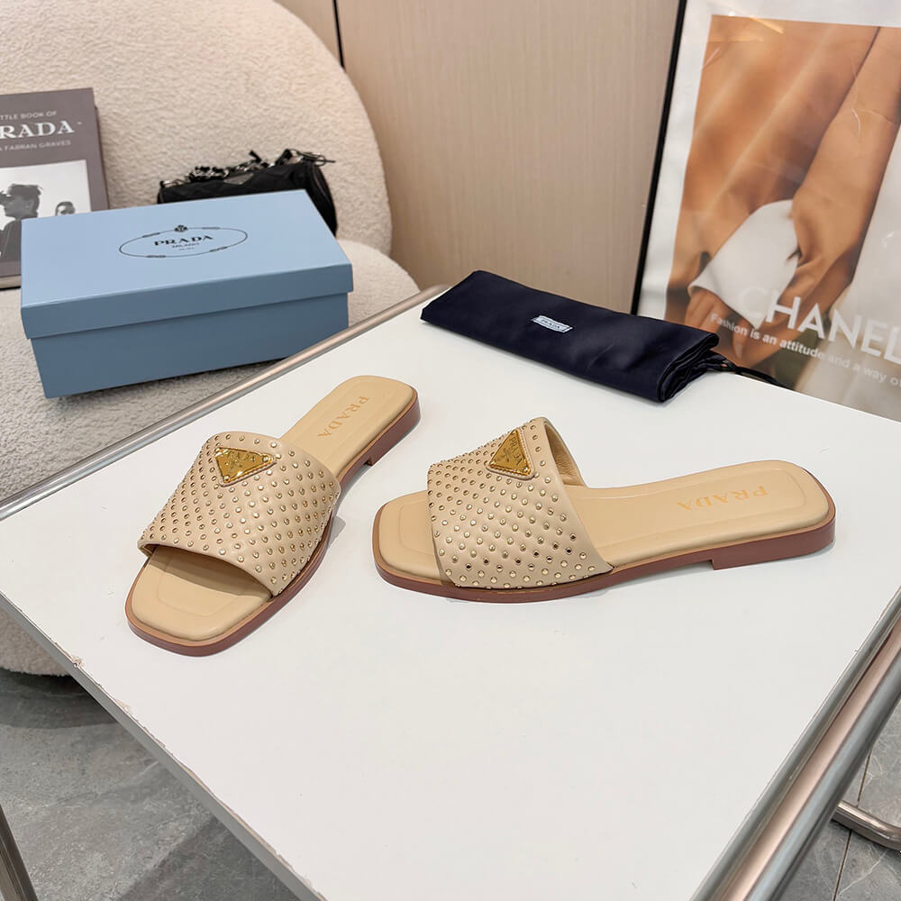 Pra*a Nappa leather slides with studs