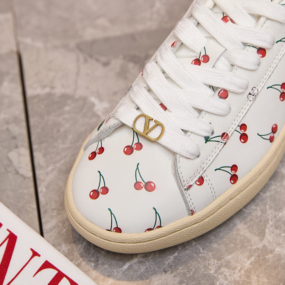 Va1e*ntin0 ROYCO Women’s Cherry Pattern Soft Calfskin Sneakers