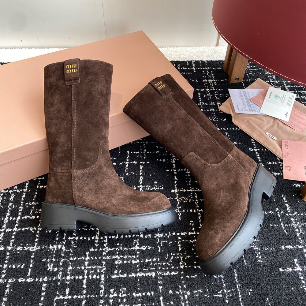 M1um1u Suede Tall Moto Boots