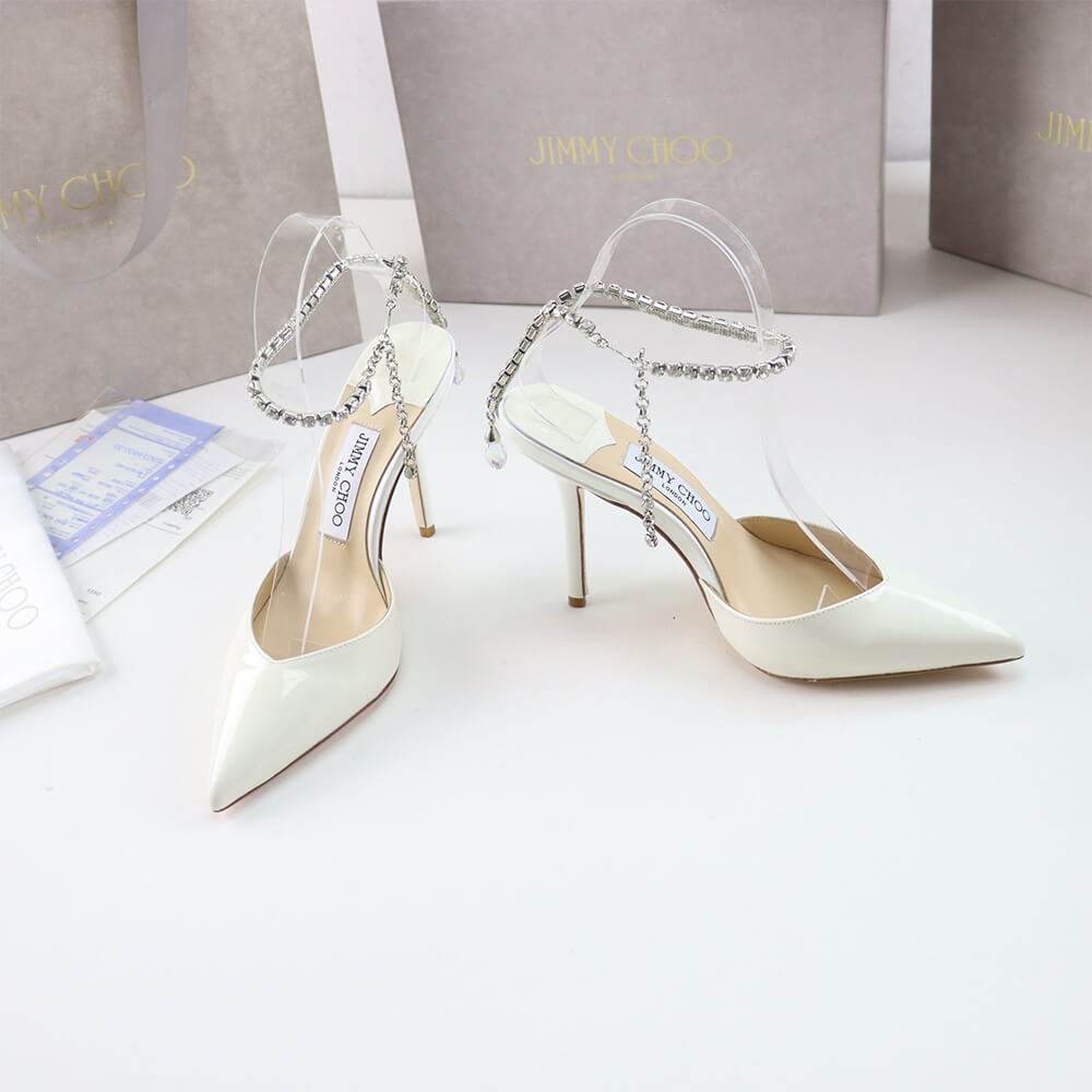 J1m*y Ch00 Ivory Satin Pumps with Crystal Embellishment