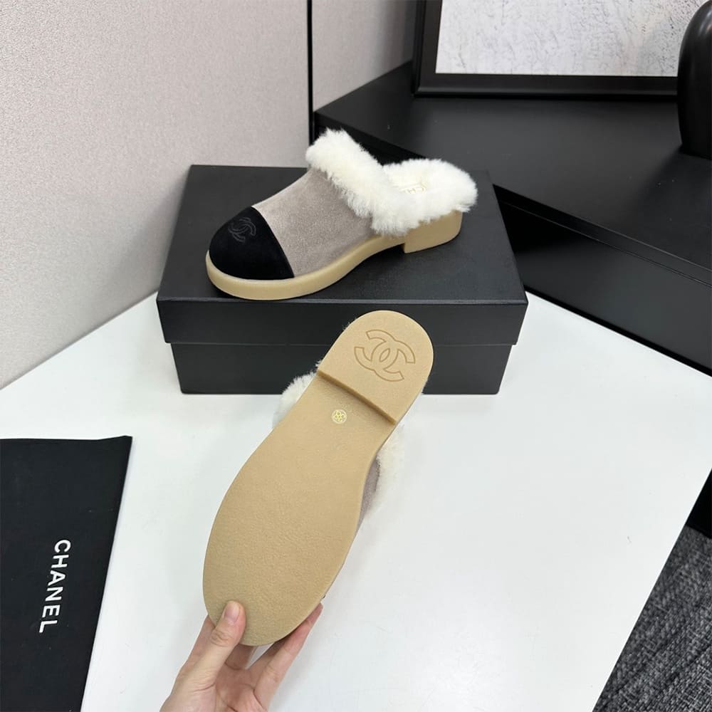 Ch**el Suede Shearling Mules