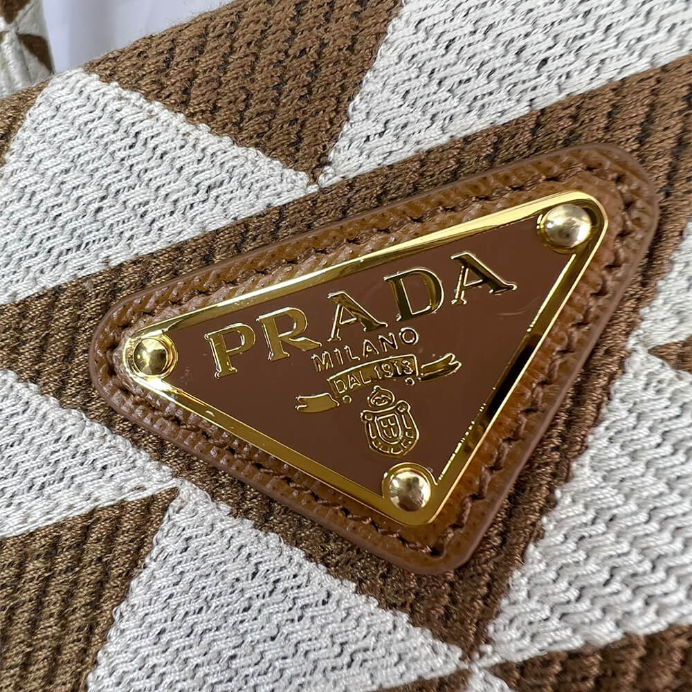 Small Pra*a Symbole jacquard fabric handbag